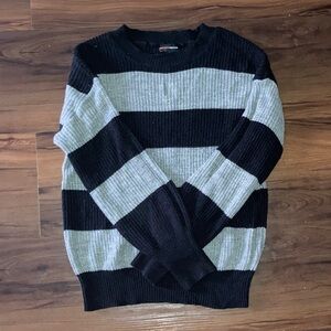Ambiance Black and Gray Striped Crewneck Sweater